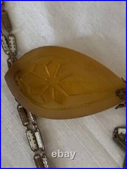 Rare Antique Vintage Victorian Amber Glass Intaglio Pendent W Chain Make Offer