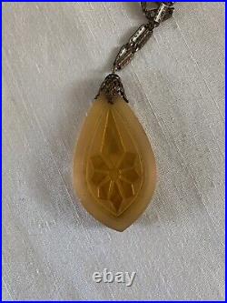 Rare Antique Vintage Victorian Amber Glass Intaglio Pendent W Chain Make Offer