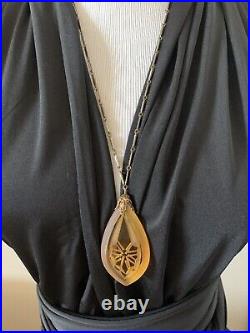 Rare Antique Vintage Victorian Amber Glass Intaglio Pendent W Chain Make Offer