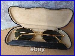 Rare Antique Vintage eye Glasses With Case Ray Ban USA gold plated w 0976 xsas