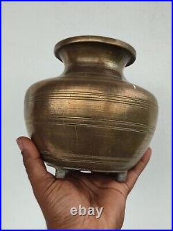 Rare Antique Water Pot Round Shape Brass Vessel Collectible Kitchenware / 1140g