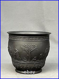 Rare Antique Wedgwood BLACK BASALT 4 1/4 Cache Pot Planter Sacrifice Scene
