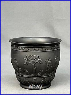 Rare Antique Wedgwood BLACK BASALT 4 1/4 Cache Pot Planter Sacrifice Scene