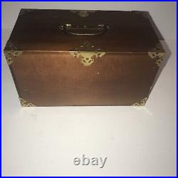 Rare Antique Wooden Japanese Tansu Jewelry Box With Brass Vintage Made In Japan