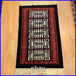 Rare Antique Wool Rug 90x140cm (3x4.5ft) Unique Vintage Design, Collectible Rug