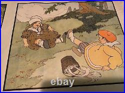 Rare Antique lithograph of the nursery rhyme Jack and Jill copyrighted 1917