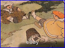 Rare Antique lithograph of the nursery rhyme Jack and Jill copyrighted 1917