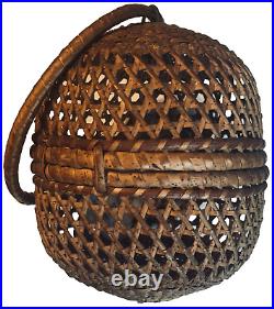 Rare Antique or Vintage Hand Woven Yarn Ball Holder Basket