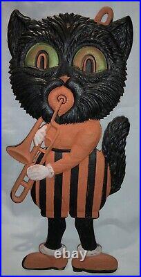 Rare! Antique/vintage 1930's German Halloween Diecut Cat With Trombone