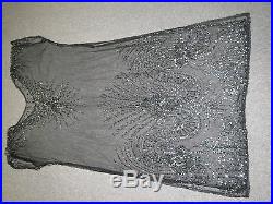 Rare Art Deco 1920s Flapper French Net Sequinned Over Dress Black Open Sides