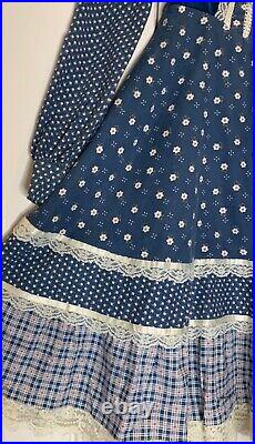 Rare Blue Calico Gunne Sax Jessica McClintock Vintage Dress