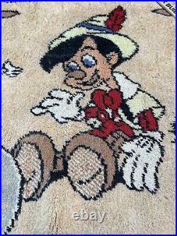 Rare Disney Antique Vintage Used Fringed Rug/ Tapestry Pinochio Jiminy Cricket