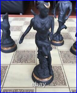 Rare Franklin Mint chess set of the gods large porcelain 6.5 King board 24K HTF