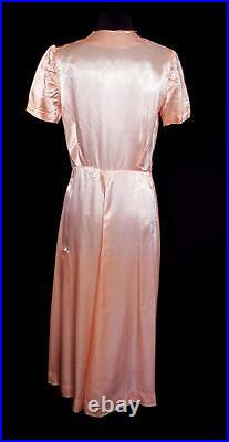 Rare French Vintage 1940's Wwii Era Pink Rayon Satin Dressing Gown Size Medium