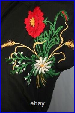 Rare French Vintage Wwii Era 1940's Floral Embroidered Rayon Dress Size 6-8