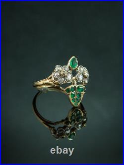 Rare Georgian Natural Colombian Emerald And Diamond Giardinetti Antique Ring