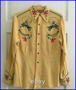 Rare H Bar C Ranch Wear Vintage Men's Western Shirt Bucking Rearing Horses BIN