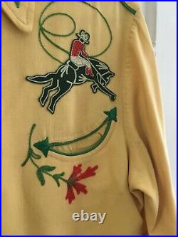 Rare H Bar C Ranch Wear Vintage Men's Western Shirt Bucking Rearing Horses BIN