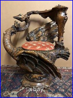Rare Hand Carved 19th Century Venetian Swan Grotto Chair Grand Tour Rococo