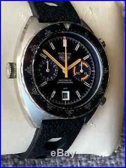 Rare Heuer Autavia Calibre 12 Auto Chronograph Orange Boy Watch Ref 1630 MH