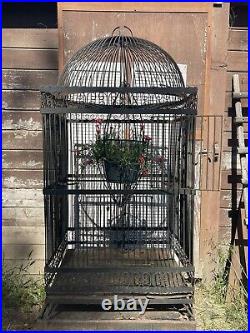 Rare Huge Antique / Vintage Wrought Bird Cage Beautiful Functional Decor Ornate