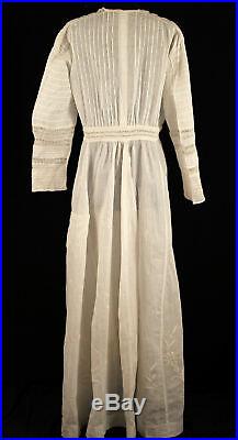 Rare Size 12 Edwardian Silk Embroidered Linen Dress