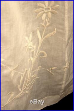 Rare Size 12 Edwardian Silk Embroidered Linen Dress