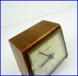 Rare Stunning MID Century Modernism Teak Table Clock Vintage 1960 By Dugena