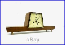 Rare Stunning MID Century Modernism Teak Table Clock Vintage 1960 By Zentra