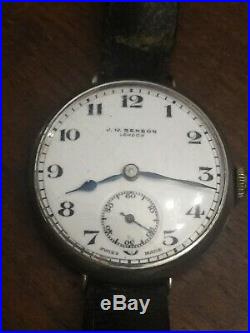 Rare Stunning Vintage Mens Gents JW Benson Silver Trench Style Wristwatch Watch