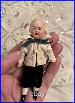 Rare Unusual 4 Scowling Crying Bisque Head Character Boy Dollhouse Size All Org