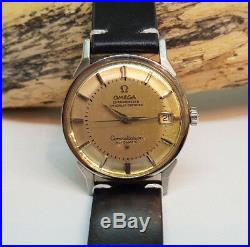 Rare Vintage 1963 Omega Constellation Pie Pan Silver Dial Date Auto Man's Watch