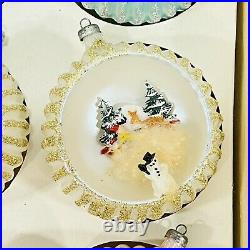 Rare Vintage 6 Diorama Plastic 3D Christmas Ornaments Snowman Italy 3.5 x 2.5