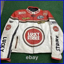 Rare Vintage 90s Lucky Strike Leather Motorcycle Jacket Size 58 Miline Racing