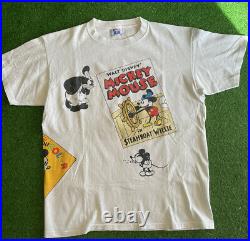 Rare Vintage 90s late 80s Mickey Mouse AOP T Shirt Steam Boat Willy Walt Disney