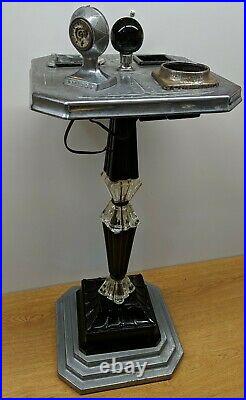 Rare! Vintage Antique Electric Black Glass Mico Lighter Smoking Stand