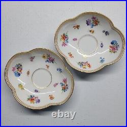 Rare Vintage Antique Meissen Quatrefoil Saucer Set. (Saucers Only) Wild Flowers