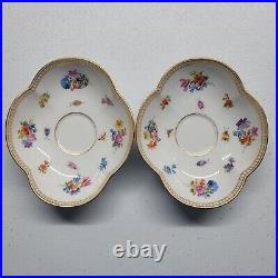 Rare Vintage Antique Meissen Quatrefoil Saucer Set. (Saucers Only) Wild Flowers