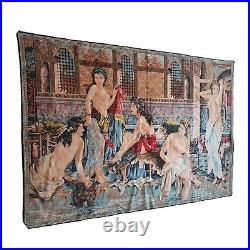 Rare Vintage Antique Nude Women Bathhouse Tapestry 46×69