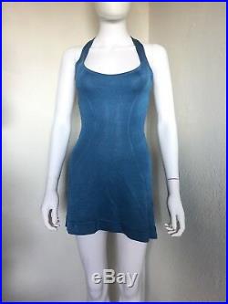 Rare Vintage Azzedine Alaia Blue Acetate Mini Short Racerback Dress S
