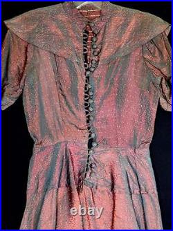 Rare Vintage French Wwii Era 1940's Designer Silk Taffeta Brocade Dress Size 4