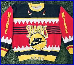 Rare Vintage Nike Sharks Basketball 1990's Crewneck Tag Medium, Measure Large