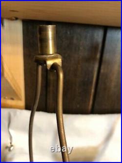 Rare Vintage Pair Brass & Wood Black Table Lamps Mid Century Modern Work