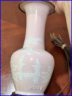 Rare Vintage Pate Sur Pate Pink Glaze Chinese Dynasty Republic Vase Lamp & Shade