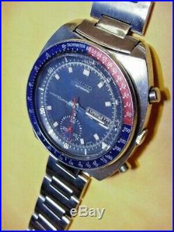 Rare Vintage Seiko Chronograph Ss Bracelet Pepsi Bezel Men Watch 6139-6009