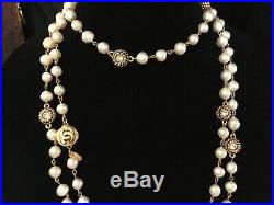 Rare Vintage Signed Chanel Lagerfeld Baroque Pearl, Rhinestone Gold Necklace Nr
