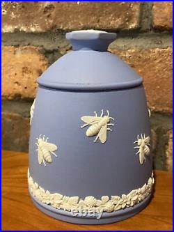 Rare Vintage Wedgwood Jasperware Honey Pot Blue with Applied Bee Decoration
