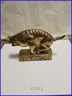 Rare Vintage antique brass Arkansas Razorbacks hog