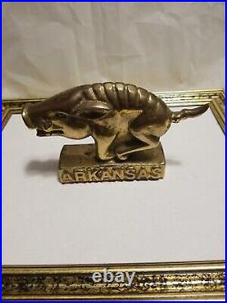 Rare Vintage antique brass Arkansas Razorbacks hog