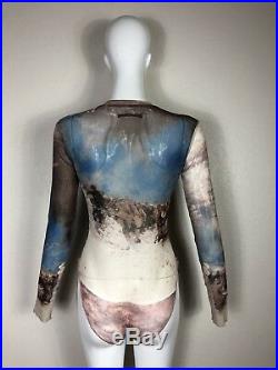 Rare Vtg Jean Paul Gaultier 90s Blue Cloud Mesh Bodysuit S